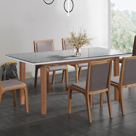 7 Pieces Dining Suite Dining Table & 6X Chairs in White Top High Glossy Wooden Base Furniture Kings Warehouse 