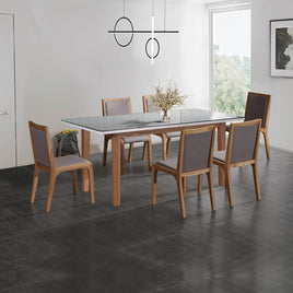 7 Pieces Dining Suite Dining Table & 6X Chairs in White Top High Glossy Wooden Base Furniture Kings Warehouse 