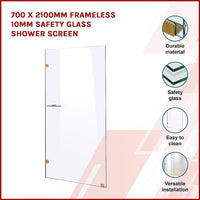 700 x 2100mm Frameless 10mm Safety Glass Shower Screen Kings Warehouse 