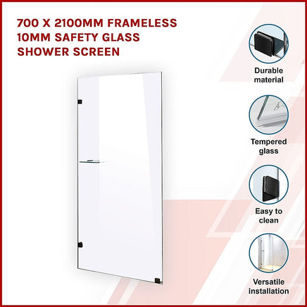 700 x 2100mm Frameless 10mm Safety Glass Shower Screen Kings Warehouse 