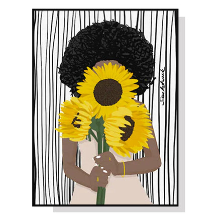 70cmx100cm African Woman Sunflower Black Frame Canvas Wall Art Kings Warehouse 