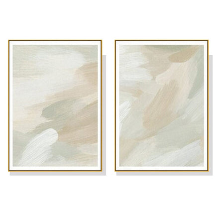 70cmx100cm Beige and Sage Green 2 Sets Gold Frame Canvas Wall Art Kings Warehouse 