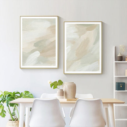 70cmx100cm Beige and Sage Green 2 Sets Gold Frame Canvas Wall Art Kings Warehouse 