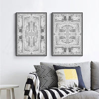 70cmx100cm Black White Pattern 2 Sets Black Frame Canvas Wall Art Kings Warehouse 