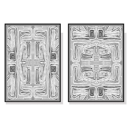 70cmx100cm Black White Pattern 2 Sets Black Frame Canvas Wall Art Kings Warehouse 