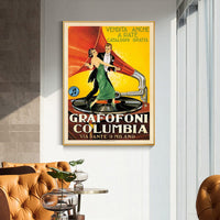 70cmx100cm Grafofoni Columbia Gold Frame Canvas Wall Art KingsWarehouse 