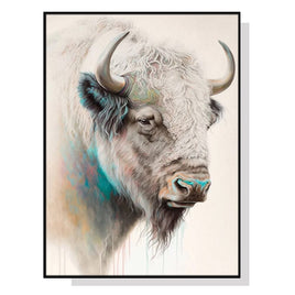 70cmx100cm Great White Buffalo Black Frame Canvas Wall Art Kings Warehouse 