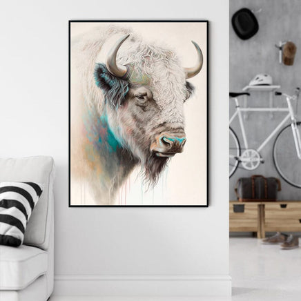 70cmx100cm Great White Buffalo Black Frame Canvas Wall Art Kings Warehouse 