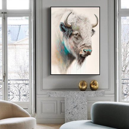 70cmx100cm Great White Buffalo Black Frame Canvas Wall Art Kings Warehouse 