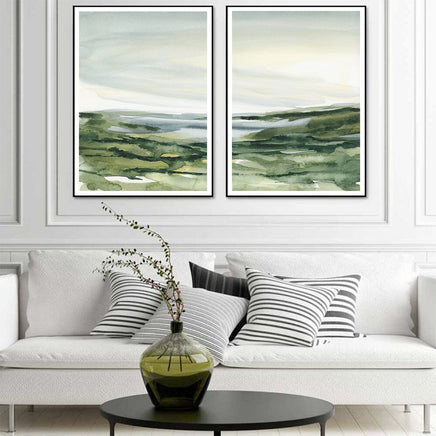 70cmx100cm Watercolor landscape 2 Sets Black Frame Canvas Wall Art Kings Warehouse 