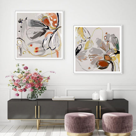 70cmx70cm Blooming Spring Floral 2 Sets White Frame Canvas Wall Art Kings Warehouse 