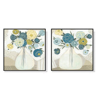 70cmx70cm Blue Bouquet 2 Sets Black Frame Canvas Wall Art Kings Warehouse 