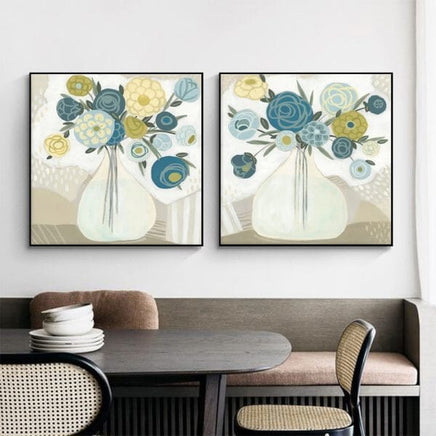 70cmx70cm Blue Bouquet 2 Sets Black Frame Canvas Wall Art Kings Warehouse 