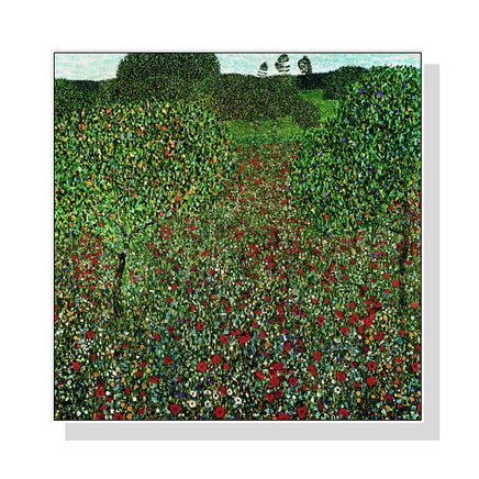 70cmx70cm Field of Poppies by Gustav Klimt White Frame Canvas Wall Art Kings Warehouse 