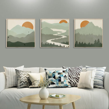 70cmx70cm Sage Green Landscapes 3 Sets Wood Frame Canvas Wall Art Kings Warehouse 
