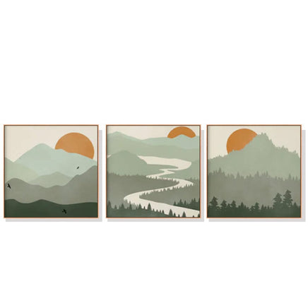 70cmx70cm Sage Green Landscapes 3 Sets Wood Frame Canvas Wall Art Kings Warehouse 