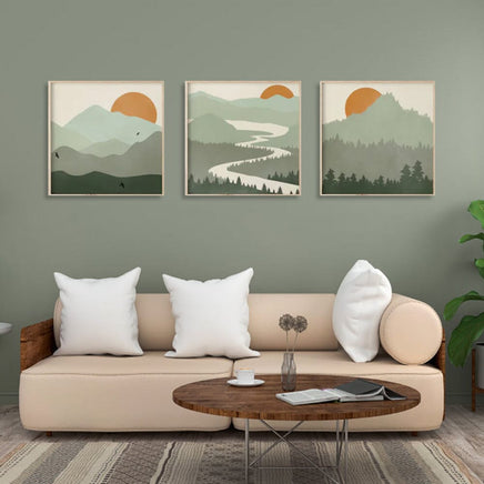 70cmx70cm Sage Green Landscapes 3 Sets Wood Frame Canvas Wall Art Kings Warehouse 