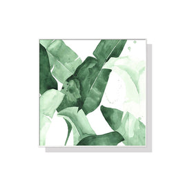 70cmx70cm Tropical Leaves Square Size White Frame Canvas Wall Art Kings Warehouse