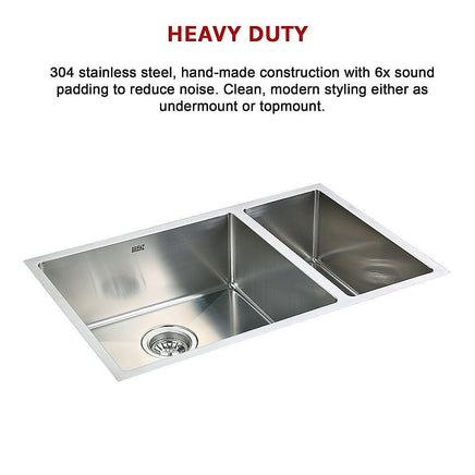 715x440mm Handmade Stainless Steel Undermount / Topmount Kitchen Sink with Waste Kings Warehouse 