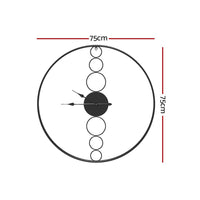 75CM Wall Clock No Numeral Large Round Metal Luxury Home Decor Black Kings Warehouse 