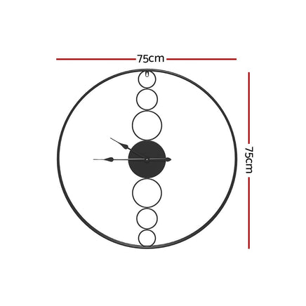 75CM Wall Clock No Numeral Large Round Metal Luxury Home Decor Black Kings Warehouse 