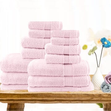 7pc light weight soft cotton bath towel set baby pink Kings Warehouse 
