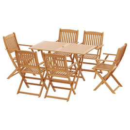 7PCS Outdoor Dining Set Garden Chairs Table Patio Foldable 6 Seater Wood New Season Sale Kings Warehouse 