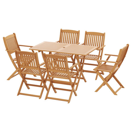 7PCS Outdoor Dining Set Garden Chairs Table Patio Foldable 6 Seater Wood New Season Sale Kings Warehouse 