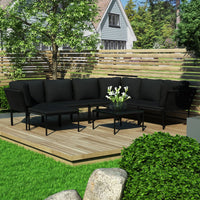 8 Piece Garden Lounge Set with Cushions Black PVC Kings Warehouse 