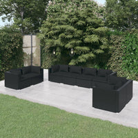 8 Piece Garden Lounge Set with Cushions Poly Rattan Black garden supplies Kings Warehouse 
