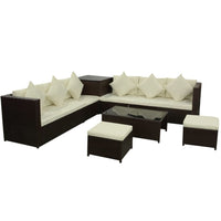 8 Piece Garden Lounge Set with Cushions Poly Rattan Brown Kings Warehouse 