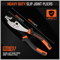 8" Slip Joint Pliers Adjustable Heavy Duty Jars Non-Slip Grip Handle 200mm Kings Warehouse 