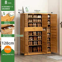 8 Tier Bamboo Large Capacity Storage Shelf Cabinet 4 Doors 1 Drawer