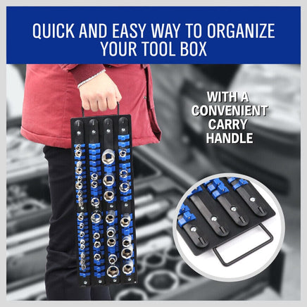 80 Socket Storage Rail Mixed Organizer Rack Holder Ball Locking 1/4" 3/8" 1/2" Kings Warehouse 