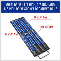 80 Socket Storage Rail Mixed Organizer Rack Holder Ball Locking 1/4" 3/8" 1/2" Kings Warehouse 