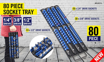 80 Socket Storage Rail Mixed Organizer Rack Holder Ball Locking 1/4" 3/8" 1/2" Kings Warehouse 