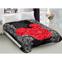 800GSM Luxury Reversible Mink Blanket Red Floral Queen 200 x 240 cm Kings Warehouse 