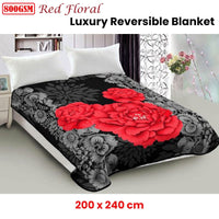 800GSM Luxury Reversible Mink Blanket Red Floral Queen 200 x 240 cm Kings Warehouse 