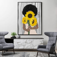 80cmx120cm African Woman Sunflower Black Frame Canvas Wall Art Kings Warehouse 