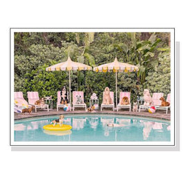 80cmx120cm Dogs at Beverley Hills Hotel White Frame Canvas Wall Art Kings Warehouse 