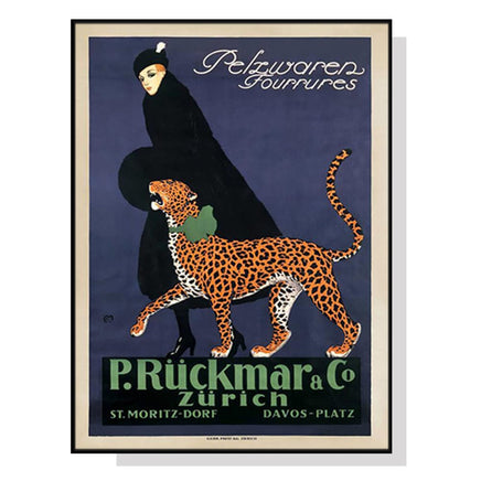 80cmx120cm Woman Walking Leopard Vintage Black Frame Canvas Wall Art Kings Warehouse 