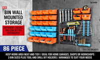 86Pc Wall Mounted Parts Storage Bins Tool Holder Rack Workshop Organiser Kings Warehouse 