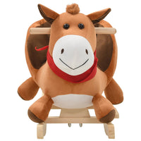 Rocking Animal Horse with Backrest Plush 60x32x50 cm Brown