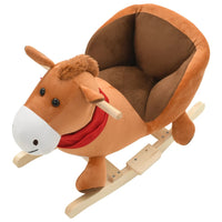 Rocking Animal Horse with Backrest Plush 60x32x50 cm Brown