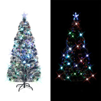 Pre-lit Christmas Tree Green and White 150 cm Fibre Optic