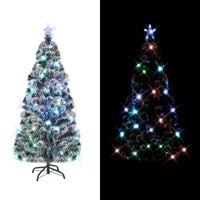 Pre-lit Christmas Tree Green and White 180 cm Fibre Optic