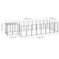 Dog Kennel Black 10.89 m² Steel