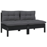 2-Seater Garden Sofa with Cushions Black Solid Pinewood