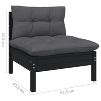 2-Seater Garden Sofa with Cushions Black Solid Pinewood