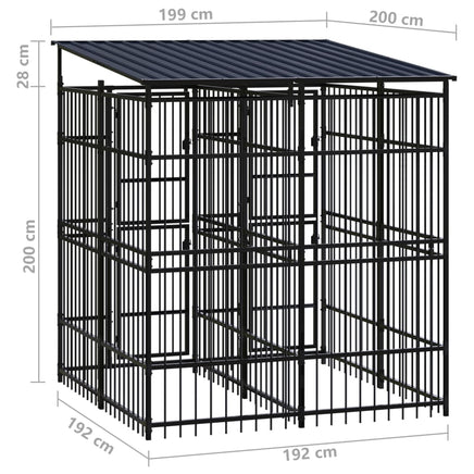 Outdoor Dog Kennel with Roof Steel 3.69 m²